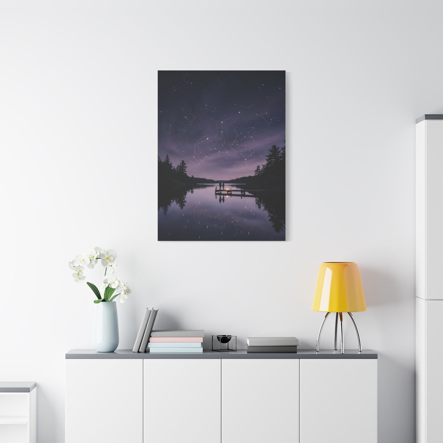 Starlit Reflection Lovers Minimal Scene Wall Art & Canvas Print