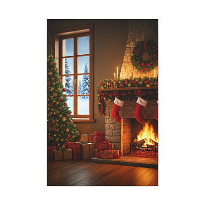 Cozy Christmas Fireplace Evening Wall Art & Canvas Print
