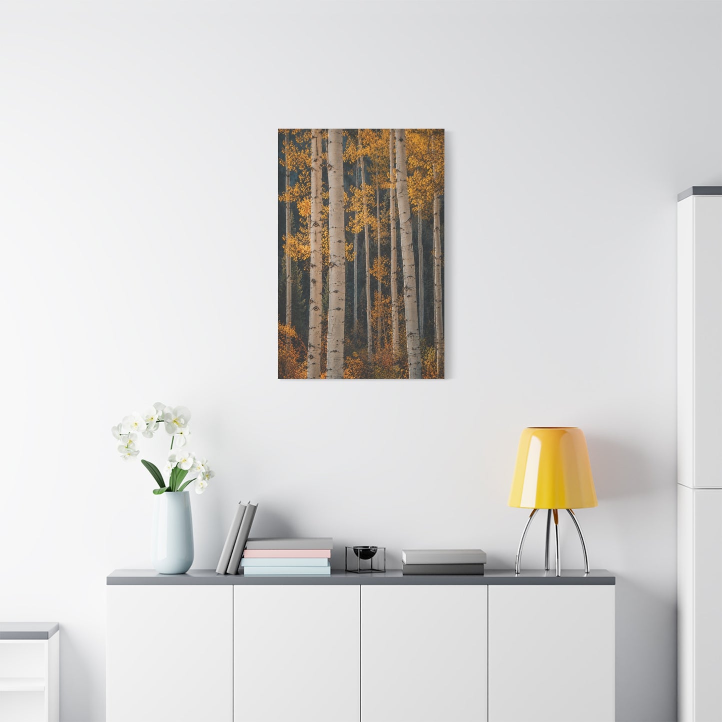 Golden Aspen Forest Autumn Vertical Trees Wall Art & Canvas Print