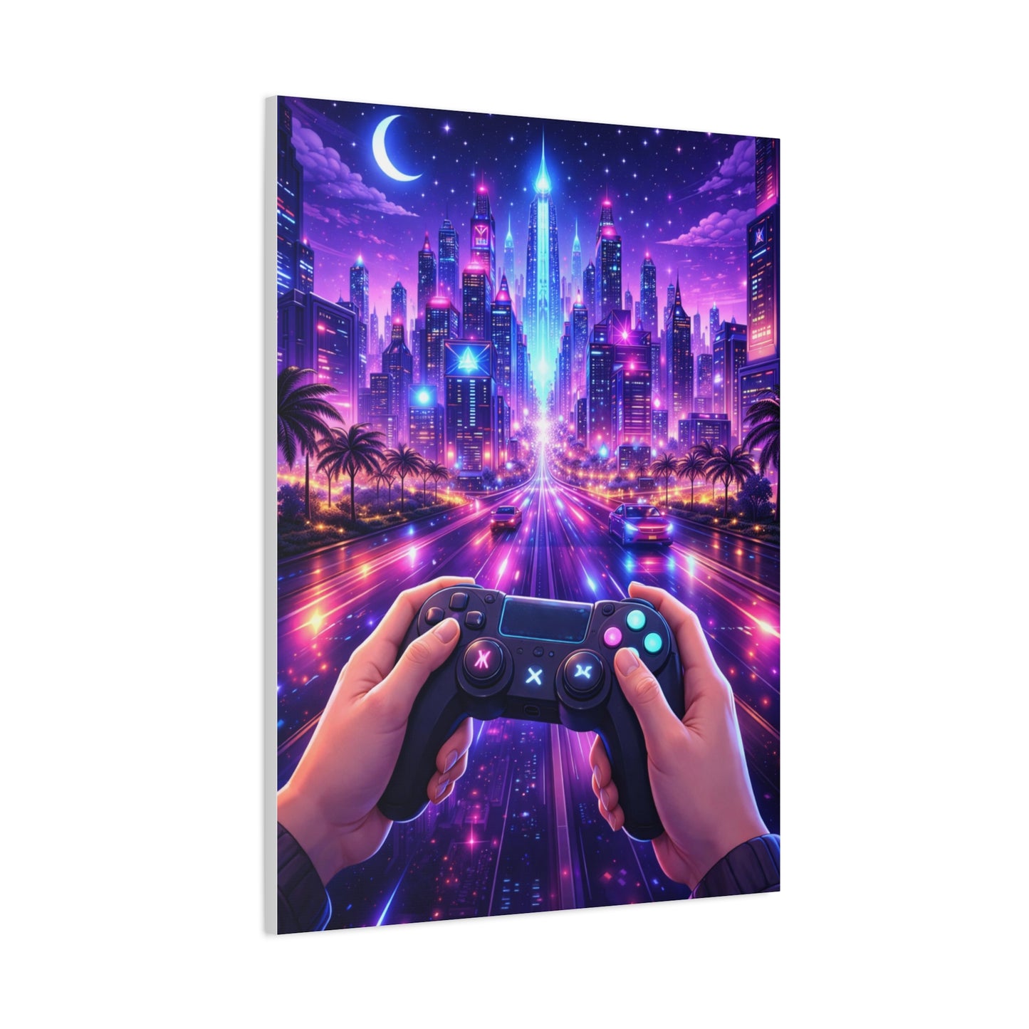 Cyberpunk Night Drive Gaming Scene Wall Art & Canvas Print