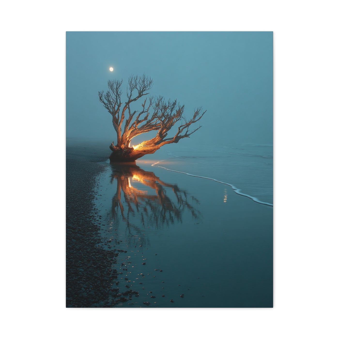 Moonlit Driftwood Shore Wall Art & Canvas Print
