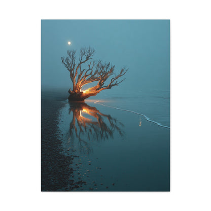 Moonlit Driftwood Shore Wall Art & Canvas Print