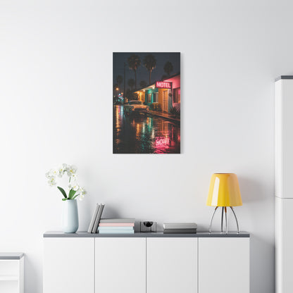Neon Motel Night Reflection Wall Art & Canvas Print
