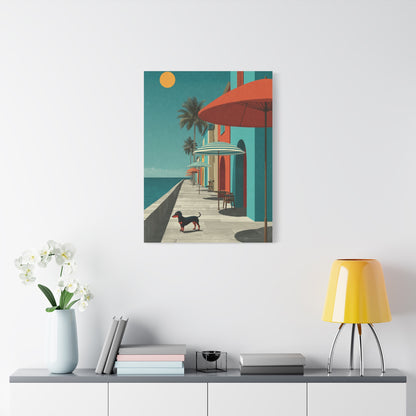 Dachshund Seaside Promenade Wall Art & Canvas Print