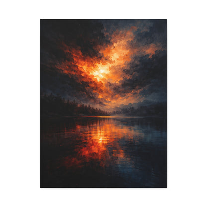 Dramatic Orange Sky Reflection Landscape Wall Art & Canvas Print