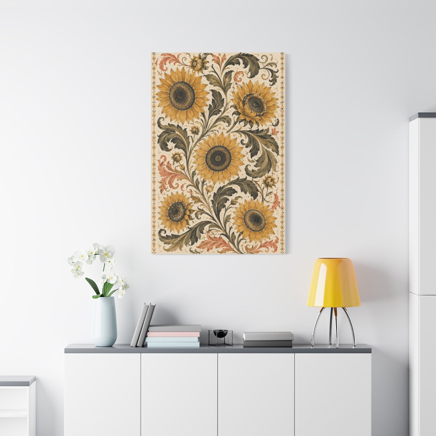 Vintage Botanical Sunflower Pattern Wall Art & Canvas Print