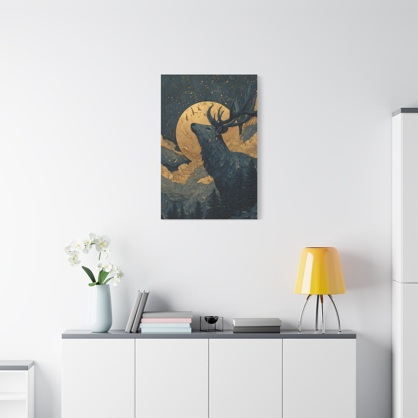 Celestial Moon Stag Wall Art & Canvas Print