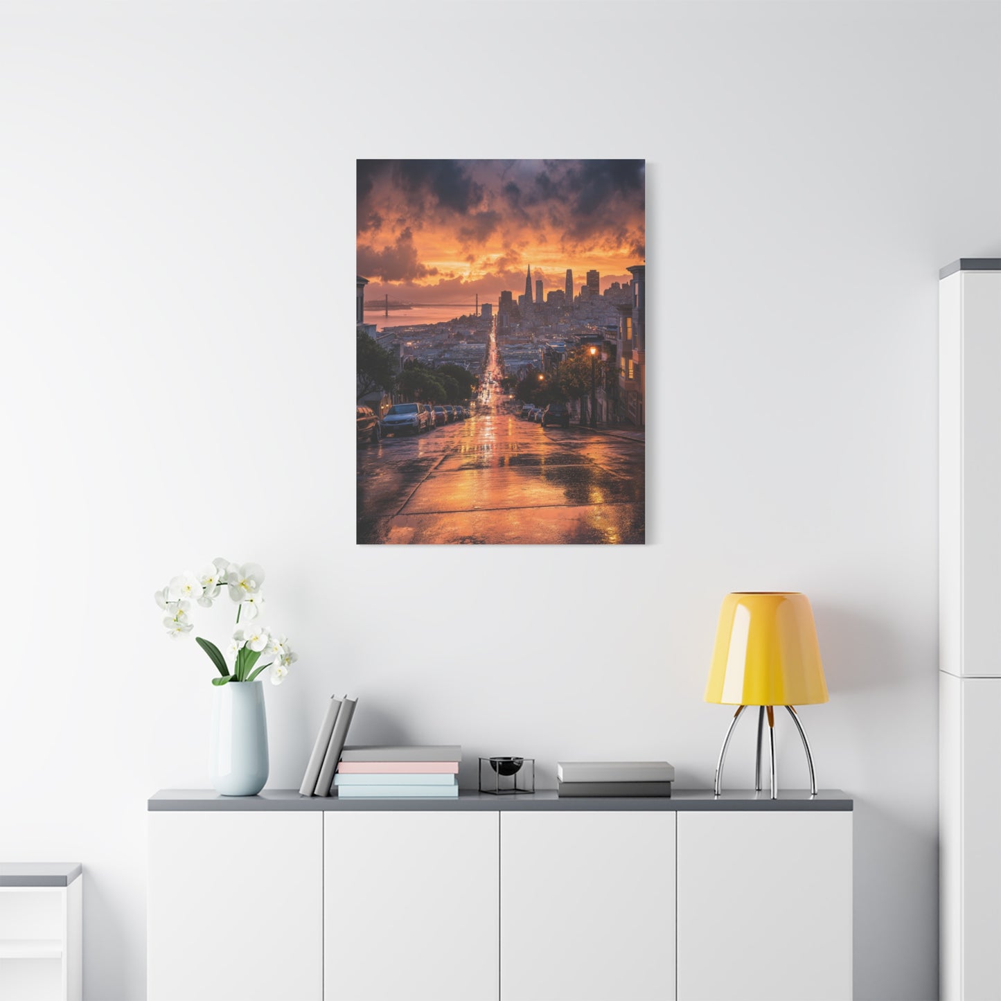 San Francisco Rainy Sunset Cityscape Wall Art & Canvas Print