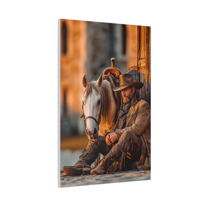 Cowboy Resting Beside His Horse Wall Art & Canvas Print