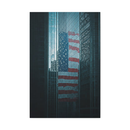Urban Skyline Patriot Flag Reflection Wall Art & Canvas Prints