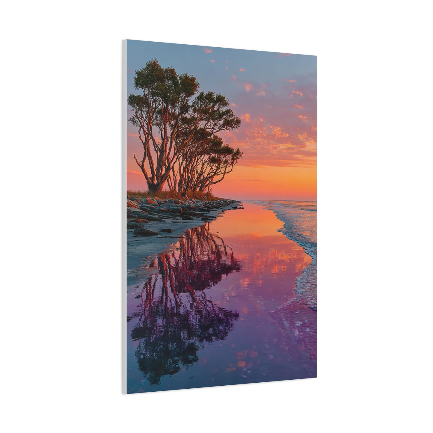 Driftwood Coastal Reflection Sunrise Wall Art & Canvas Print