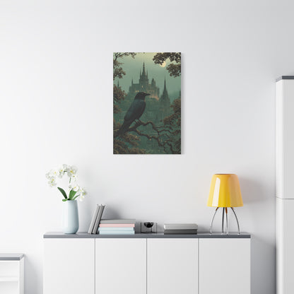 Raven Before Gothic Castle Wall Art & Canvas Print