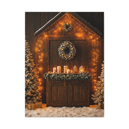 Festive Christmas Entrance With Wreath and Candlelight Wall Art & Canvas Print