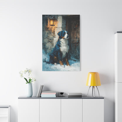 Bernese Mountain Dog Winter Chalet Wall Art & Canvas Print