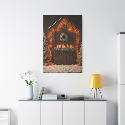 Festive Christmas Entrance With Wreath and Candlelight Wall Art & Canvas Print