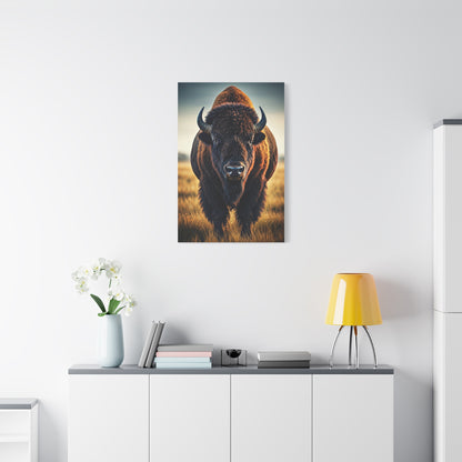 Dominant Prairie Bison in Golden Grass Wall Art & Canvas Print