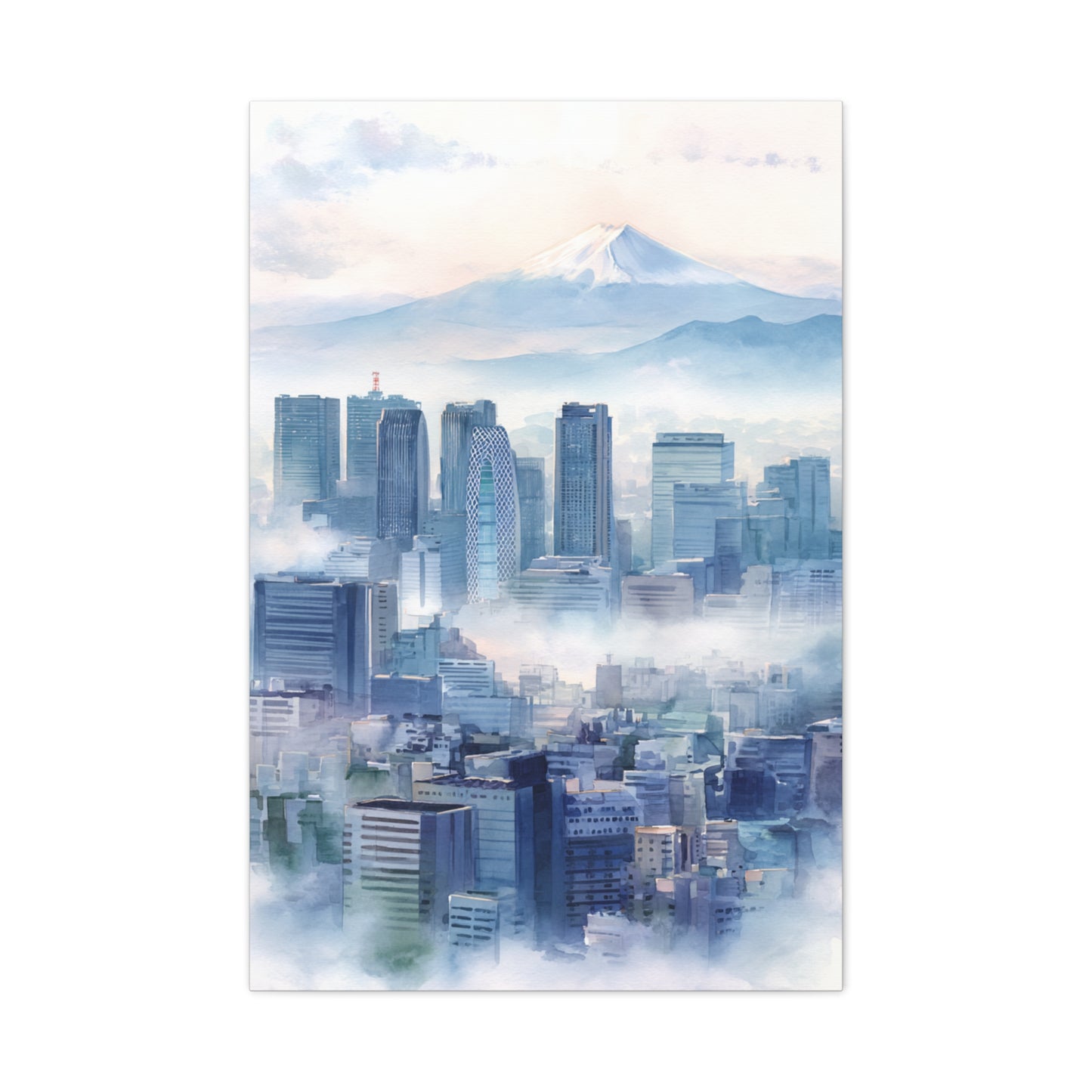 Tokyo Skyline Morning Mist With Mount Fuji Wall Art & Canvas Print