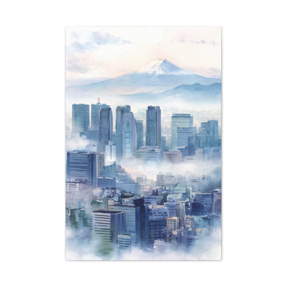 Tokyo Skyline Morning Mist With Mount Fuji Wall Art & Canvas Print