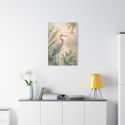Soft Tropical Heron Marsh Landscape Tropical Wall Art & Canvas Print