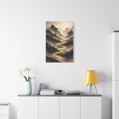 Gold River Mountain Landscape Wall Art & Canvas Print
