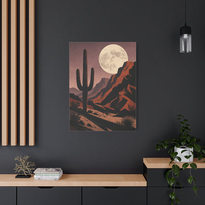 Desert Moonrise Cactus Landscape Wall Art & Canvas Print