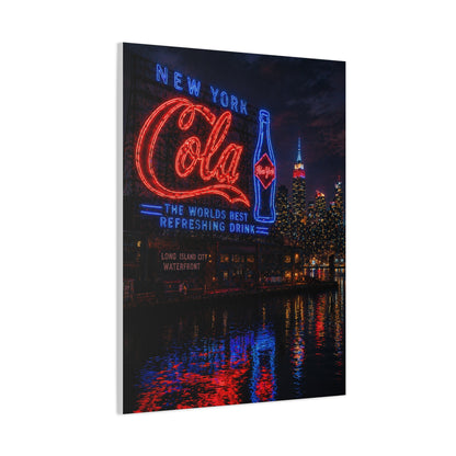 Neon Waterfront Skyline Cola Sign Wall Art & Canvas Print