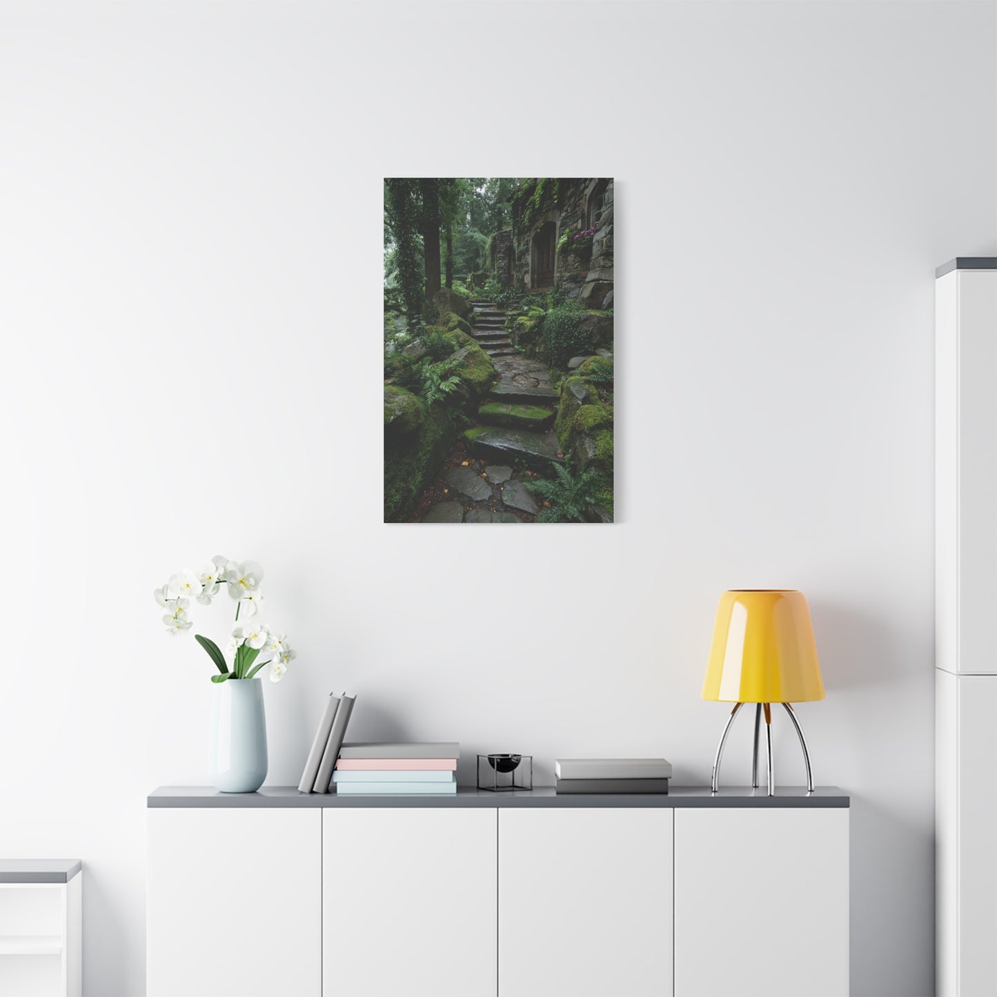 Green Moss-Covered Garden Staircase Wall Art & Canvas Print
