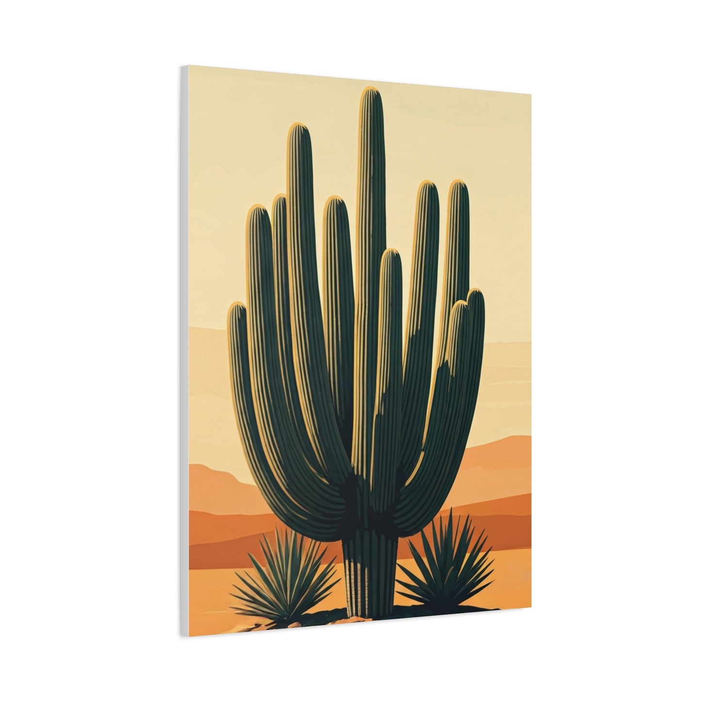 Golden Desert Saguaro Illustration Wall Art & Canvas Prints