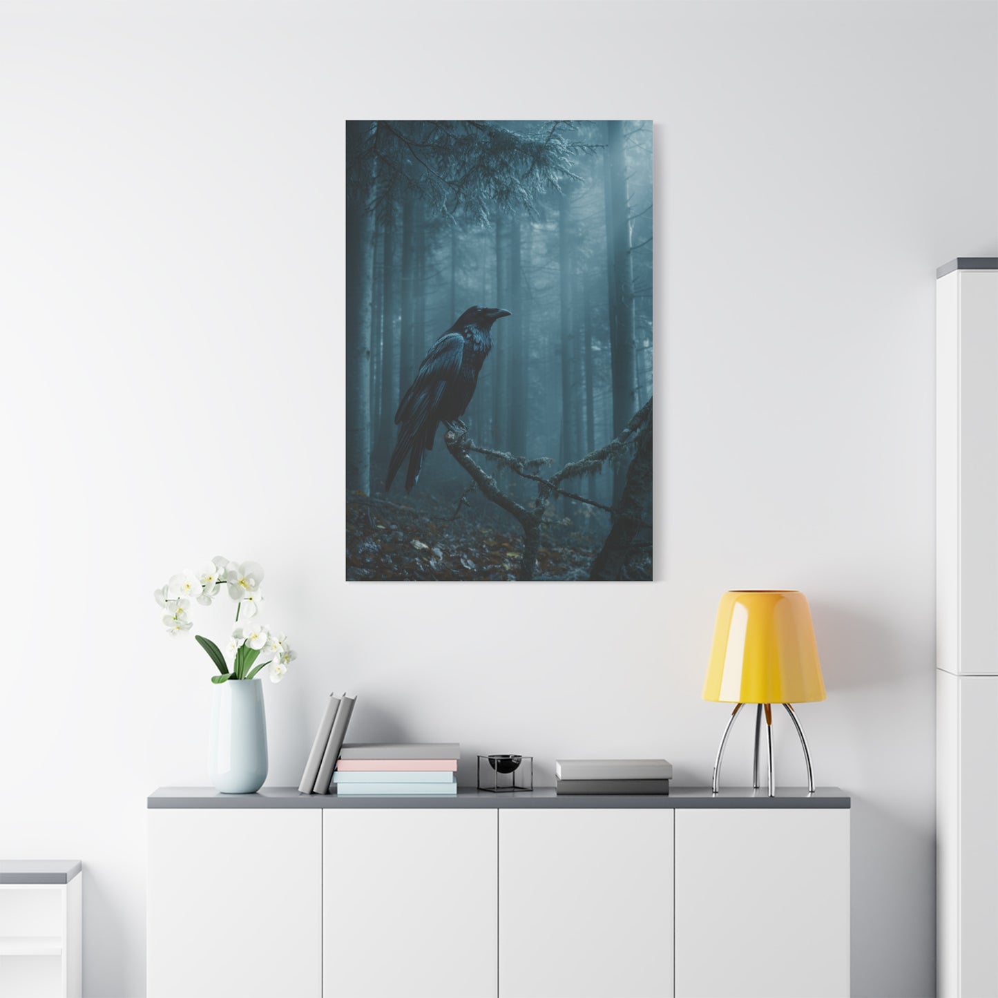 Raven in Twilight Pine Forest Wall Art & Canvas Print