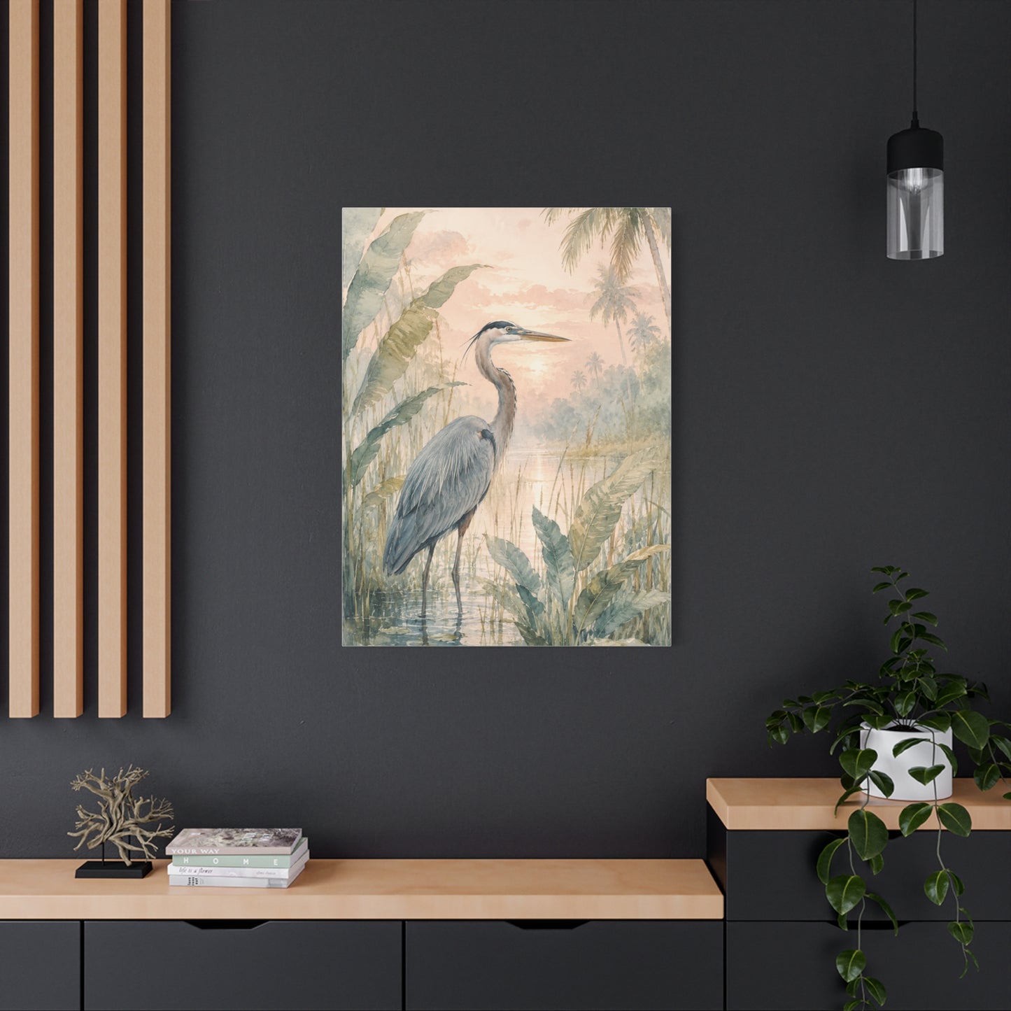 Soft Tropical Heron Marsh Landscape Tropical Wall Art & Canvas Print