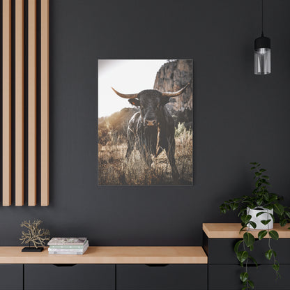 Mountain Cliff Bull Portrait Wall Art & Canvas Print