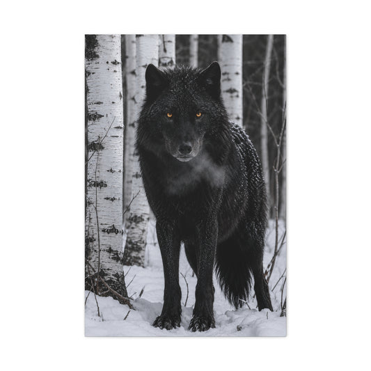 Midnight Black Wolf Aspen Forest Portrait Wall Art & Canvas Print