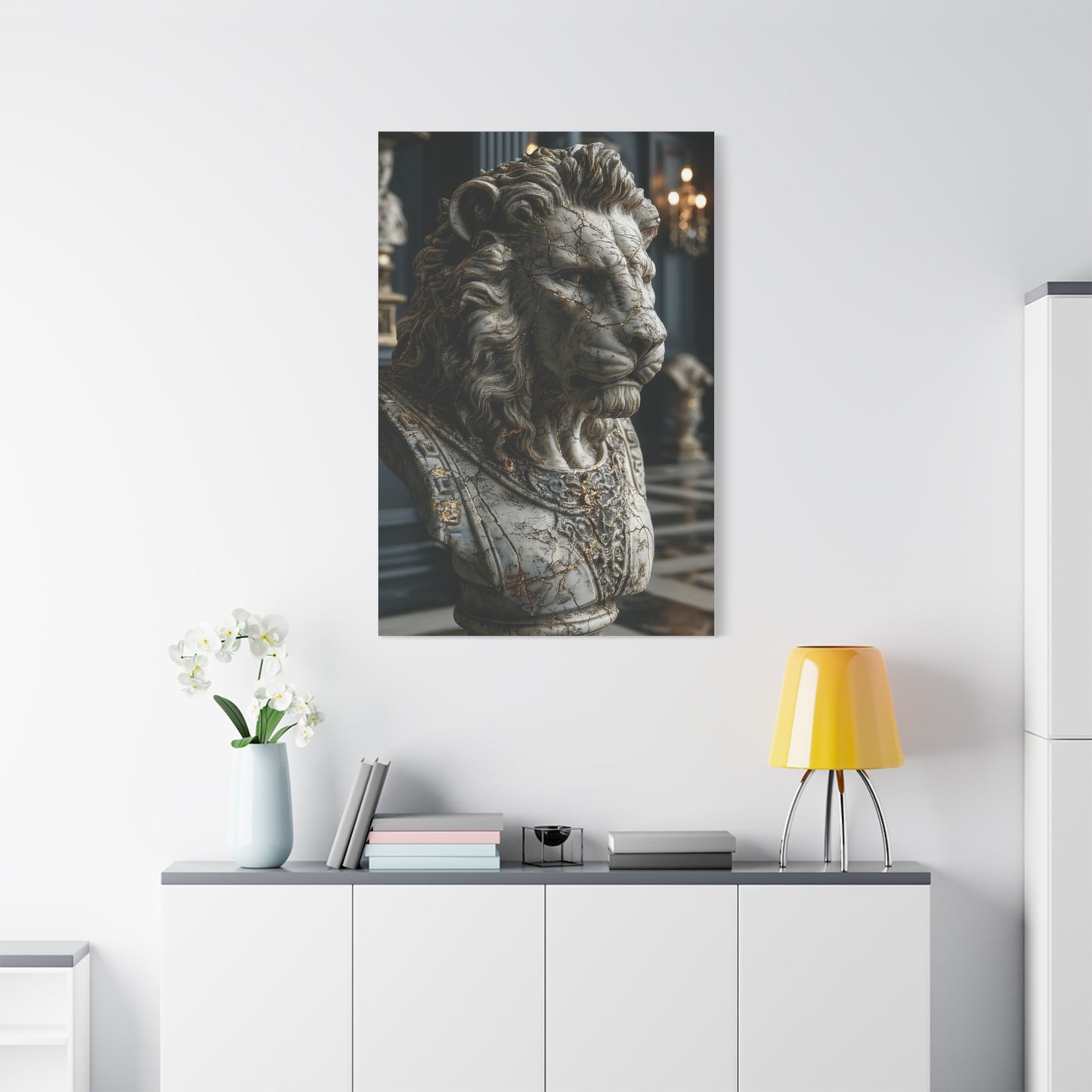 Marble Lion Bust Royal Sculpture Wall Art & Canvas Print