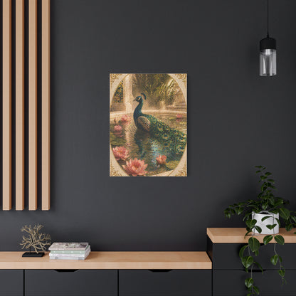Lotus Pool Peacock Reflection Wall Art & Canvas Print