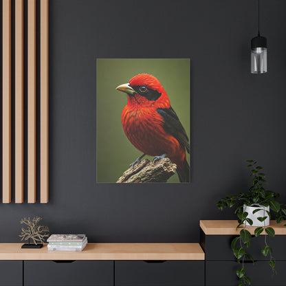 Scarlet Tanager Perched on Forest Branch Wall Art & Canvas Print