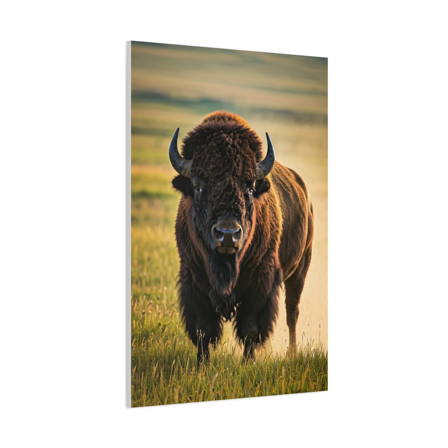 American Baby Bison Walking Through Prairie Grass Wall Art & Canvas Print