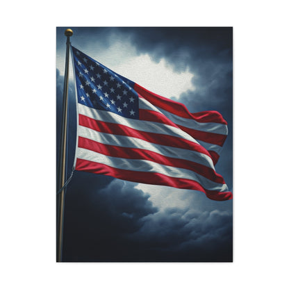 American Flag Against Stormy Skies Wall Art & Canvas Prints
