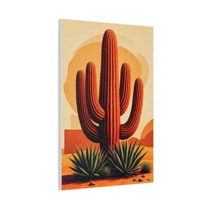 Golden Desert Sunset Saguaro Illustration Wall Art & Canvas Prints