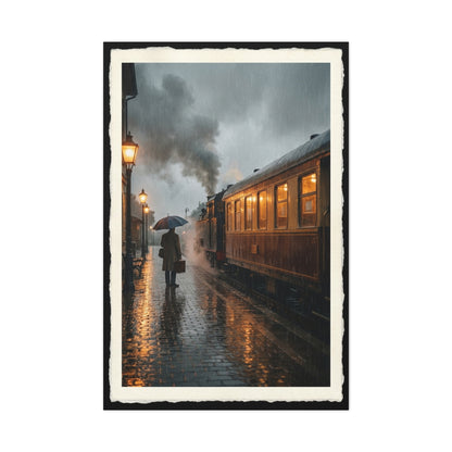 Rainy Train Platform Nostalgia Scene Wall Art & Canvas Print