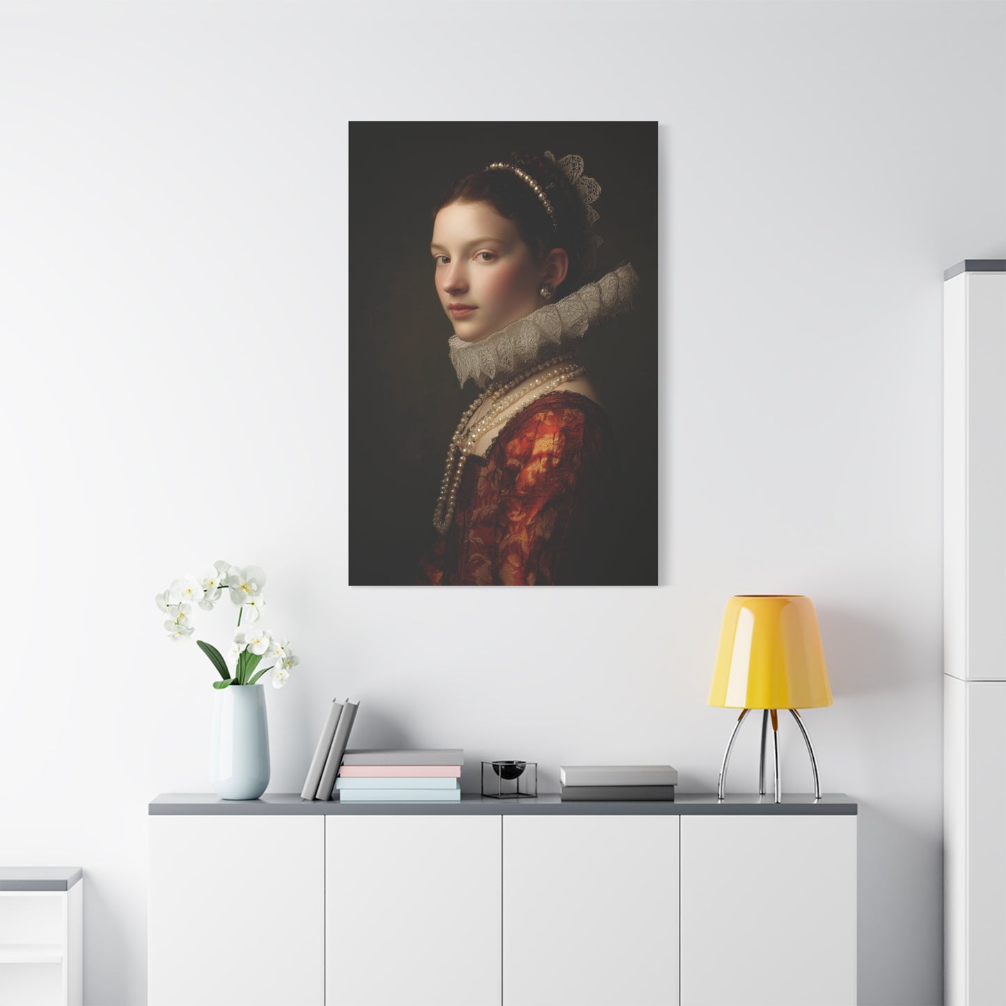 Baroque Noblewoman With Pearls Classical Portrait Wall Art & Canvas Print