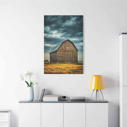 Classic Wooden Barn Beneath Rolling Clouds Wall Art & Canvas Prints