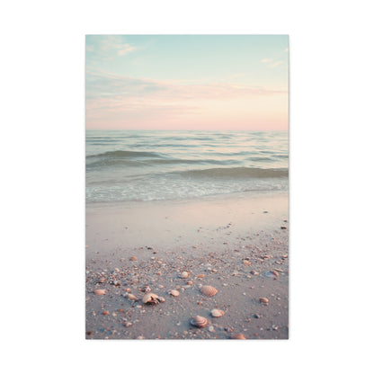 Pastel Sunrise Beach with Seashell Shore Wall Art & Canvas Print