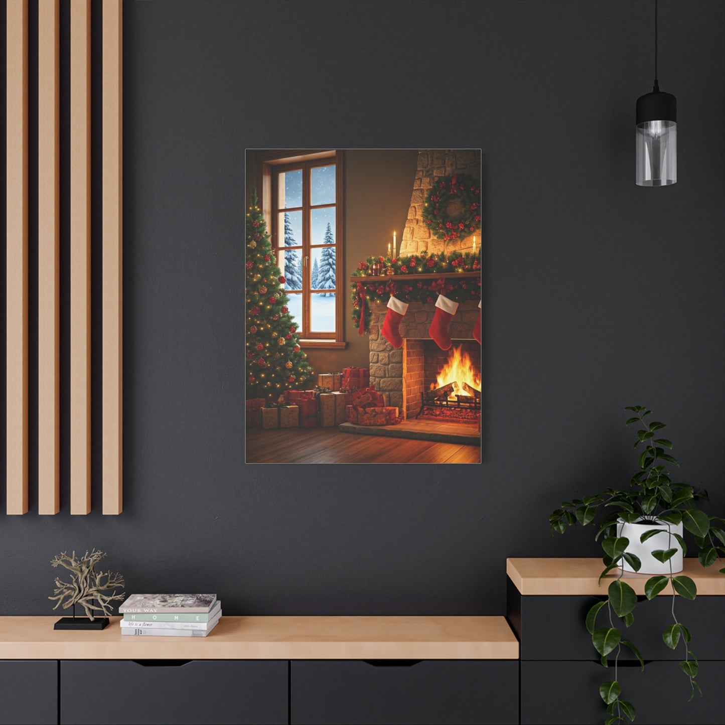 Cozy Christmas Fireplace Evening Wall Art & Canvas Print