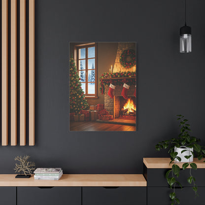 Cozy Christmas Fireplace Evening Wall Art & Canvas Print
