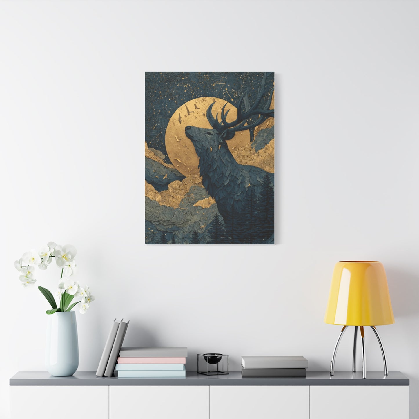 Celestial Moon Stag Wall Art & Canvas Print
