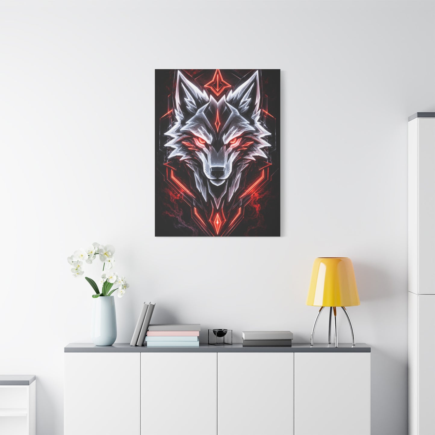 Futuristic Neon Wolf Emblem Geometric Wall Art & Canvas Print