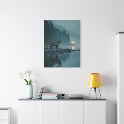 Blue Hour Lakeside Stag Reflection Wall Art & Canvas Print