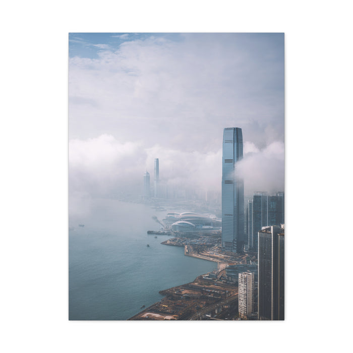 Hong Kong Foggy Harbor Skyline Wall Art & Canvas Print