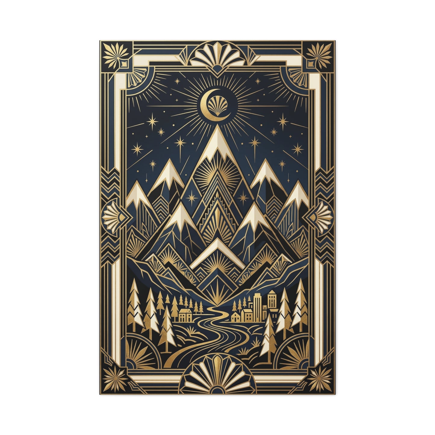 Art Deco Golden Alpine Skyline Wall Art & Canvas Print