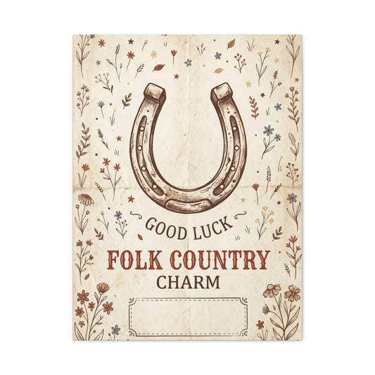 Rustic Horseshoe Folk Charm Poster Wall Art & Canvas Print